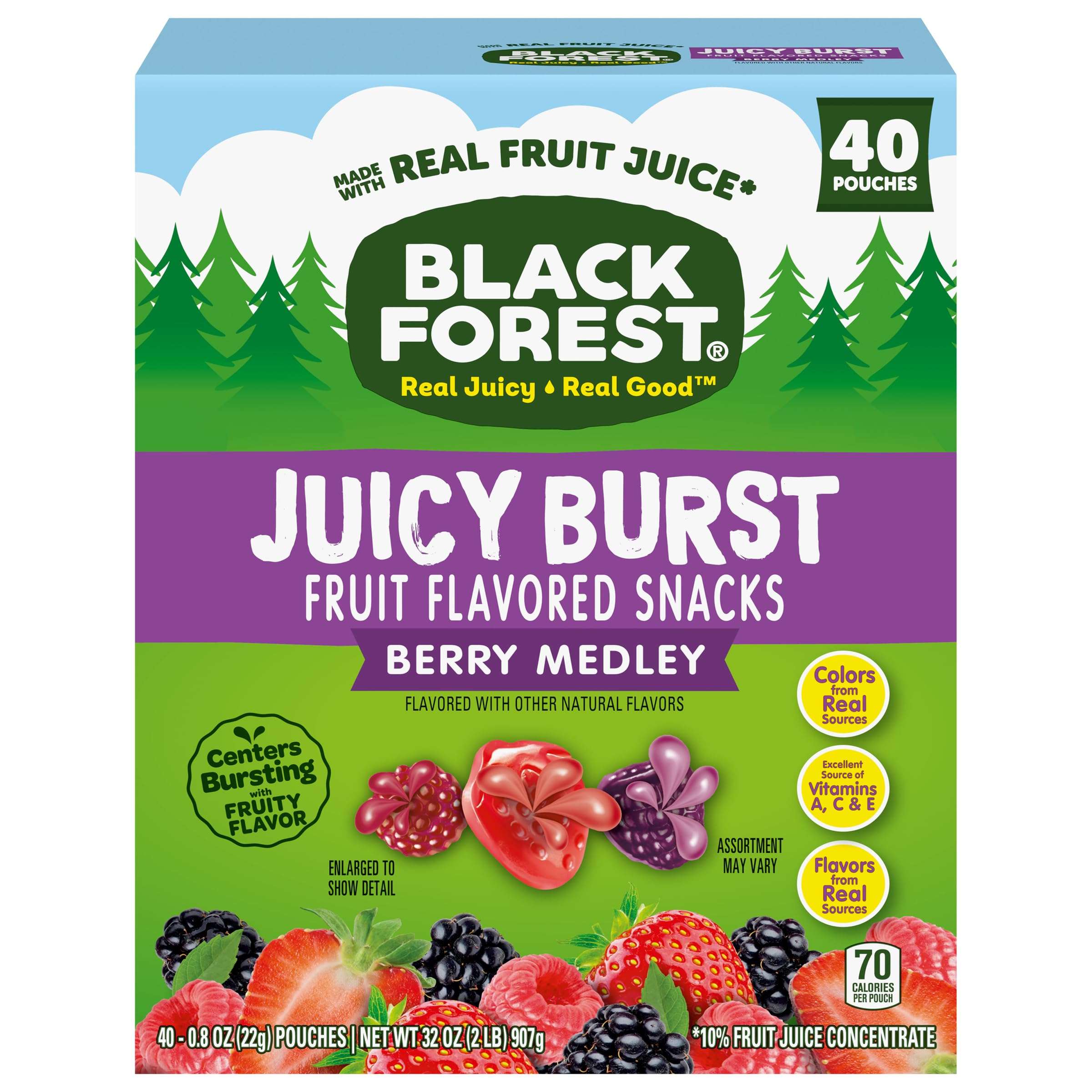 Black Forest Juicy Burst Fruit Snacks, Berry Medley, 0.8 Ounce Pouches (40 Count) - Image 2