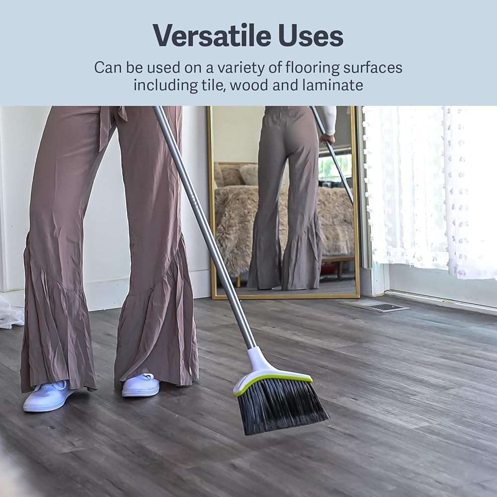 Casabella Basics 2-Piece Angled Broom and Dustpan Set, 44" Angled Broom with Long Handle and Dustpan, Silver/Green - Image 6