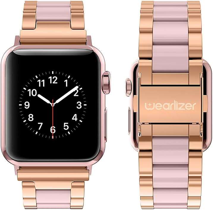 Wearlizer Compatible with Apple Watch Band 38/40/41/42mm Fashion Wristbands Women, Stainless Steel + Resin Metal Replacement for iWatch Series 11 10 9 8 7 6 5 4 3 SE/Ultra 3 2 1-Dark Rose Gold+Pink - Image 2
