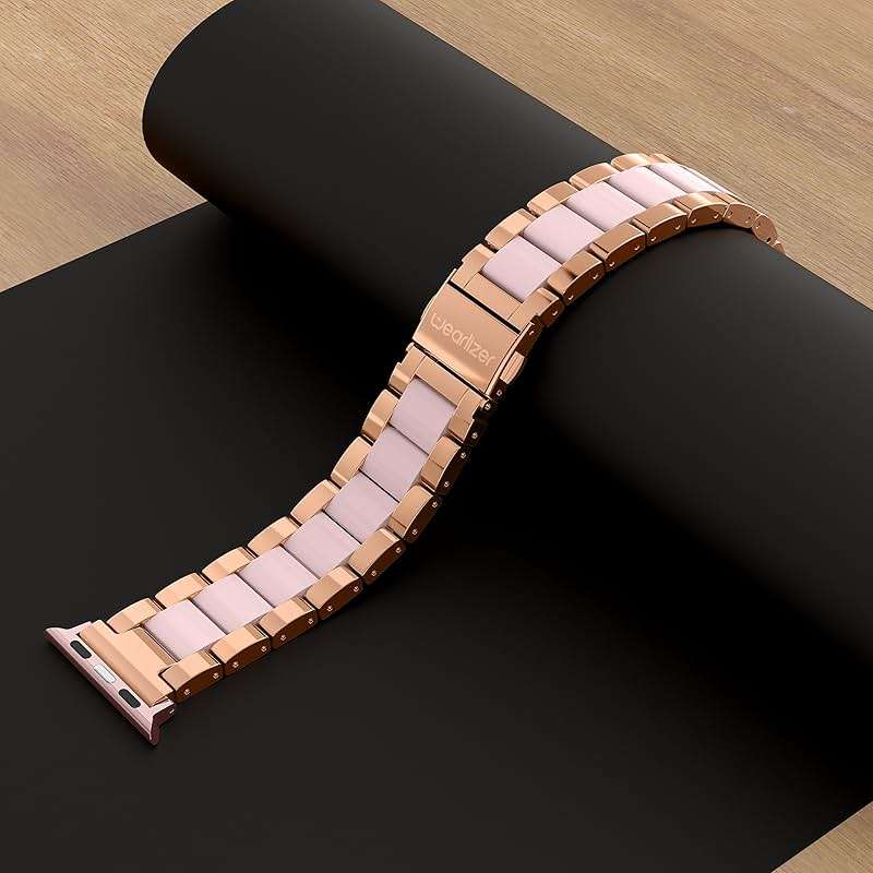 Wearlizer Compatible with Apple Watch Band 38/40/41/42mm Fashion Wristbands Women, Stainless Steel + Resin Metal Replacement for iWatch Series 11 10 9 8 7 6 5 4 3 SE/Ultra 3 2 1-Dark Rose Gold+Pink - Image 3