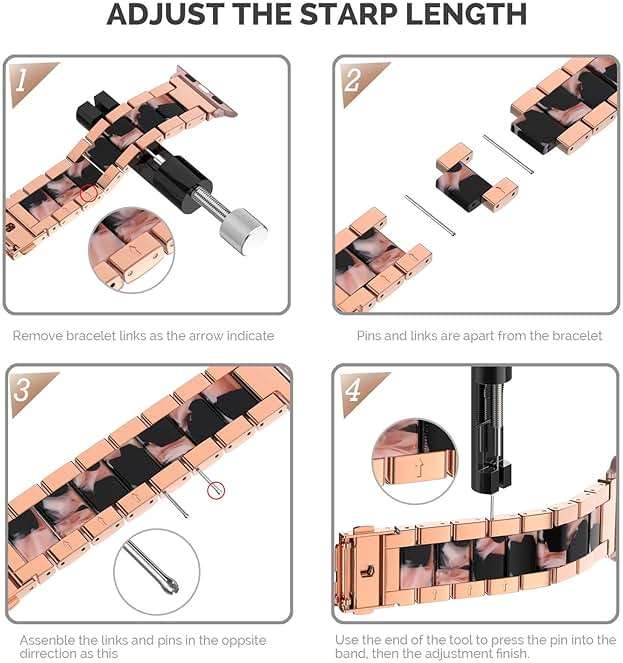 Wearlizer Compatible with Apple Watch Band 38/40/41/42mm Fashion Wristbands Women, Stainless Steel + Resin Metal Replacement for iWatch Series 11 10 9 8 7 6 5 4 3 SE/Ultra 3 2 1-Dark Rose Gold+Pink - Image 6