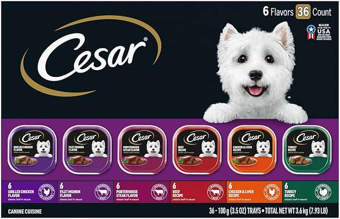 Cesar Wet Dog Food Classic Loaf in Sauce Grilled Chicken, Filet Mignon, Porterhouse Steak, Beef, Chicken & Liver and Turkey Variety Pack 3.5 oz. Easy Peel Trays (36 Count, Pack of 1) - Image 1