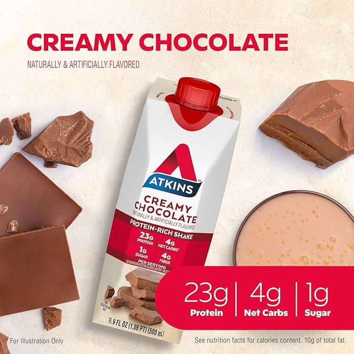Atkins Creamy Chocolate Meal Size Protein Shake, 23g Protein, Low Glycemic, 4g Net Carb, 1g Sugar, Keto Friendly, 12 Count - Image 2