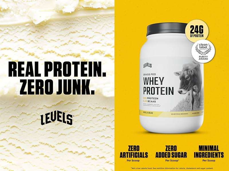 Levels Grass Fed Whey Protein Powder, No Artificials, 24G of Protein, Vanilla Bean, 2LB - Image 2