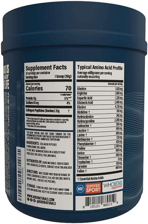 BUBS Naturals Collagen Peptides Powder, Collagen for Women & Men, Hydrolyzed Peptides, Unflavored Pasture Raised Grass Fed, Paleo Keto Friendly, Supports Hair Skin & Joint Health (20 oz) 28 Servings - Image 5