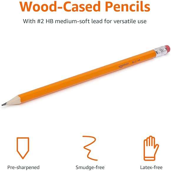 Amazon Basics Wood-Cased #2 HB School Pencils with Erasers for Writing and Drawing, Pre-sharpened, Soft Strong Lead, Orange, 30 Count - Image 3