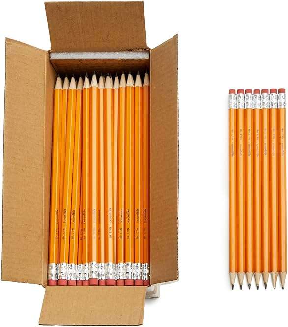 Amazon Basics Wood-Cased #2 Pencils for Writing, Drawing and Sketching, Pre-sharpened, HB Soft Lead with Erasers, Teacher Supplies, 150 Count, Yellow - Image 1