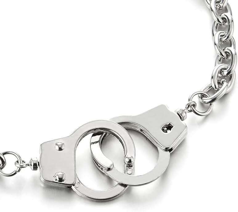 COOLSTEELANDBEYOND Handcuff Chain Necklace for Men and Women, with Rolo Link Chain, Punk Street Style Pendant - Image 2