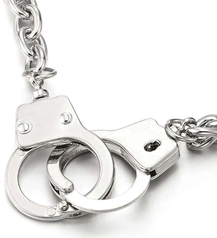 COOLSTEELANDBEYOND Handcuff Chain Necklace for Men and Women, with Rolo Link Chain, Punk Street Style Pendant - Image 4