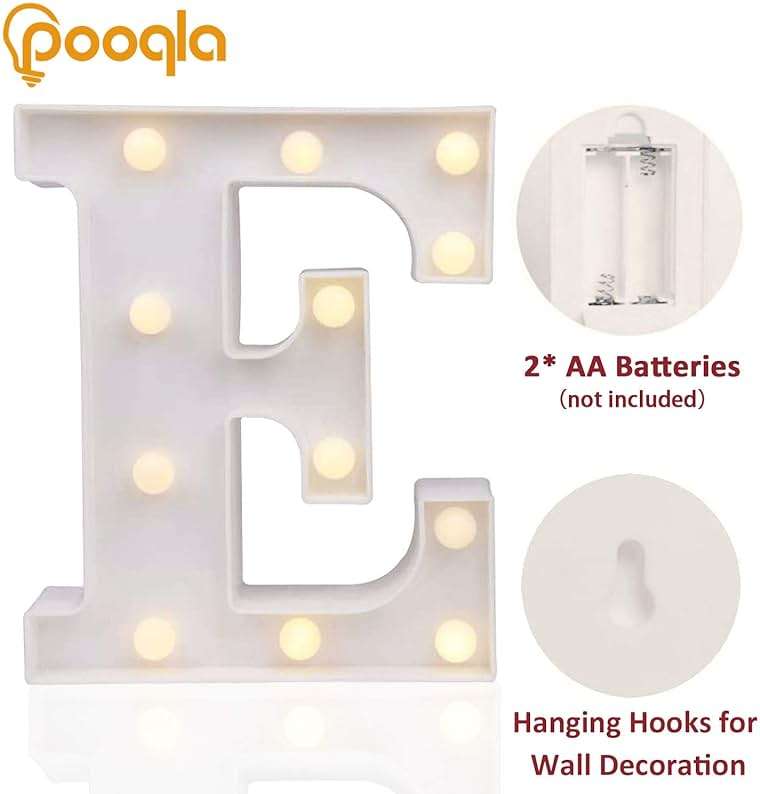 Pooqla LED Marquee Letter Lights Sign, Light Up Alphabet Letter for Home Party Wedding Decoration E - Image 3