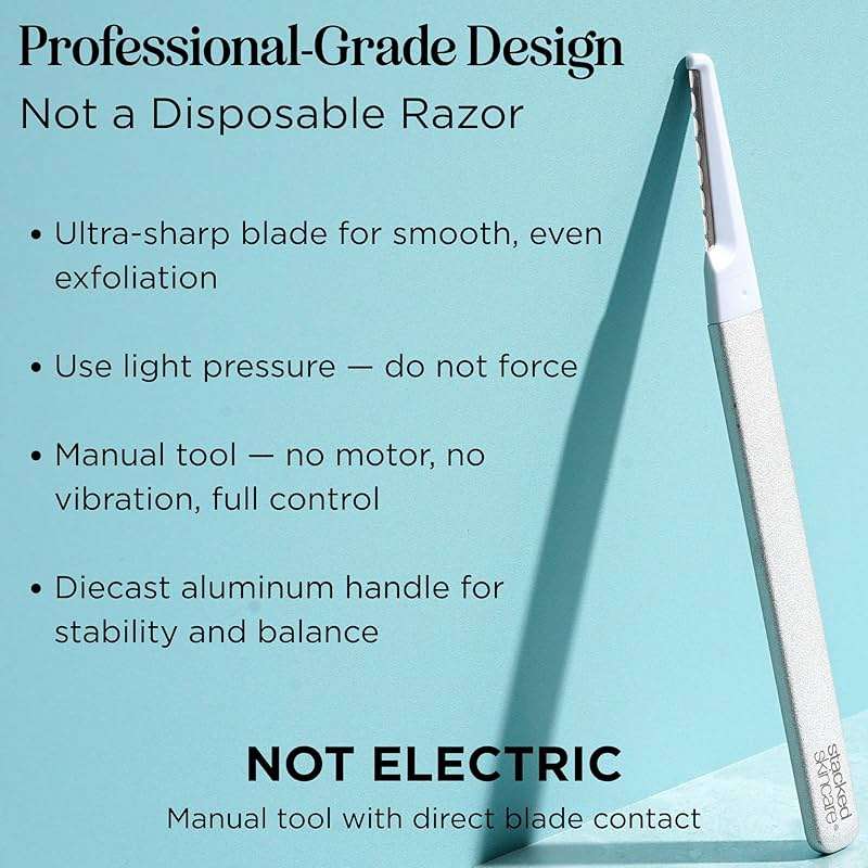 StackedSkincare Professional-Grade Dermaplaning Tool – Precision Exfoliation, Removes Peach Fuzz & Dead Skin, Aluminum Handle, Refillable Blades - Image 3