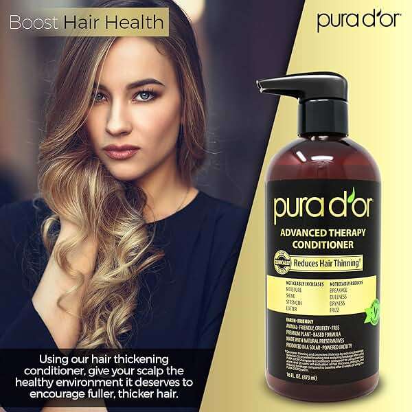 PURA D'OR Advanced Therapy Conditioner (16oz) For Increased Moisture, Strength, Volume & Texture, No Sulfates, Contains Argan Oil & Biotin, All Hair Types, Men & Women (Packaging May Vary) - Image 2