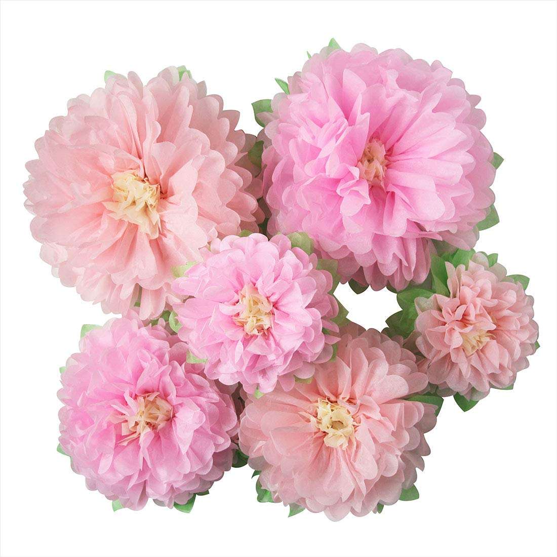 Mybbshower Pinks Flowers Decoration (11''-7'' Assorted) 6 pcs Artificial Tissue Paper Peony Nursery Wall Bridal Shower Centerpiece Baby Girl Birthday Tea Party - Image 1