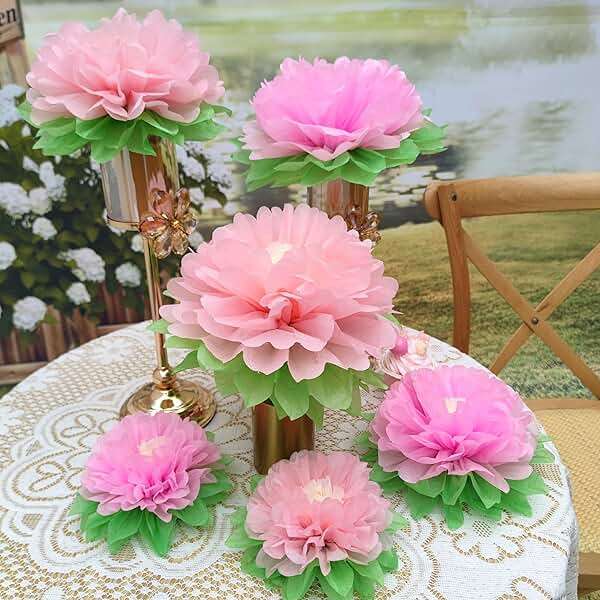 Mybbshower Pinks Flowers Decoration (11''-7'' Assorted) 6 pcs Artificial Tissue Paper Peony Nursery Wall Bridal Shower Centerpiece Baby Girl Birthday Tea Party - Image 2