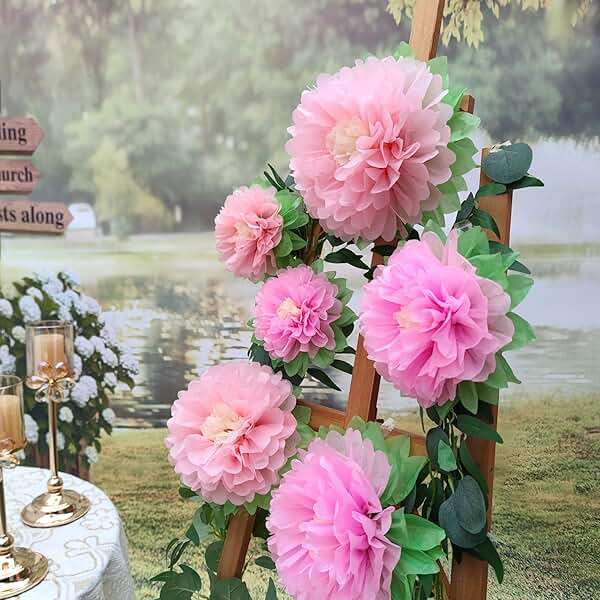 Mybbshower Pinks Flowers Decoration (11''-7'' Assorted) 6 pcs Artificial Tissue Paper Peony Nursery Wall Bridal Shower Centerpiece Baby Girl Birthday Tea Party - Image 4