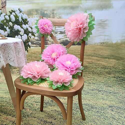 Mybbshower Pinks Flowers Decoration (11''-7'' Assorted) 6 pcs Artificial Tissue Paper Peony Nursery Wall Bridal Shower Centerpiece Baby Girl Birthday Tea Party - Image 5