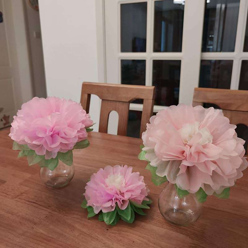 Mybbshower Pinks Flowers Decoration (11''-7'' Assorted) 6 pcs Artificial Tissue Paper Peony Nursery Wall Bridal Shower Centerpiece Baby Girl Birthday Tea Party - Image 7