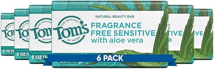 Tom’s of Maine Natural Beauty Bar Soap For Women and Men, Fragrance Free, Sensitive Skin, 5 oz Bar (Pack of 6) - Image 1