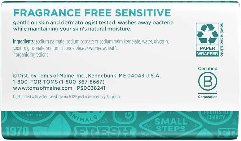 Tom’s of Maine Natural Beauty Bar Soap For Women and Men, Fragrance Free, Sensitive Skin, 5 oz Bar (Pack of 6) - Image 9