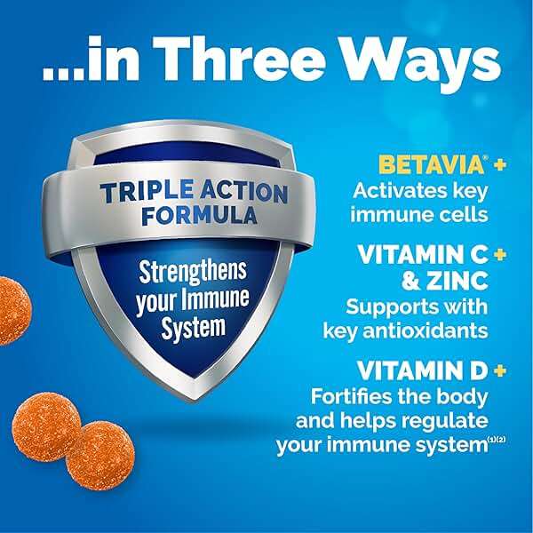 Emergen-C Immune+ Triple Action Immune Support Gummies, BetaVia (R), 1000mg Vitamin C, B Vitamins, Vitamin D and Antioxidants, Super Orange, Back to School Essentials - 45 Count - Image 4