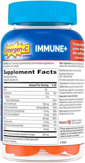 Emergen-C Immune+ Triple Action Immune Support Gummies, BetaVia (R), 1000mg Vitamin C, B Vitamins, Vitamin D and Antioxidants, Super Orange, Back to School Essentials - 45 Count - Image 10
