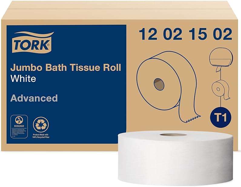 Tork Jumbo Toilet Paper Roll White T1, Advanced, 2-ply, 6 x 1600 feet, 12021502, 6 Count (Pack of 1) - Image 1