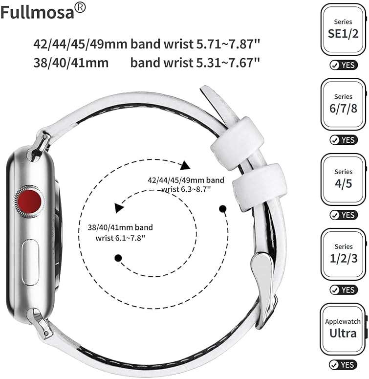 Fullmosa Compatible with Apple Watch Band Leather 38mm 40mm 41mm 42mm for iWatch Series 11/10/9/8/7/6/5/4/3/2/1, SE3/2/1, White + silver buckle - Image 5