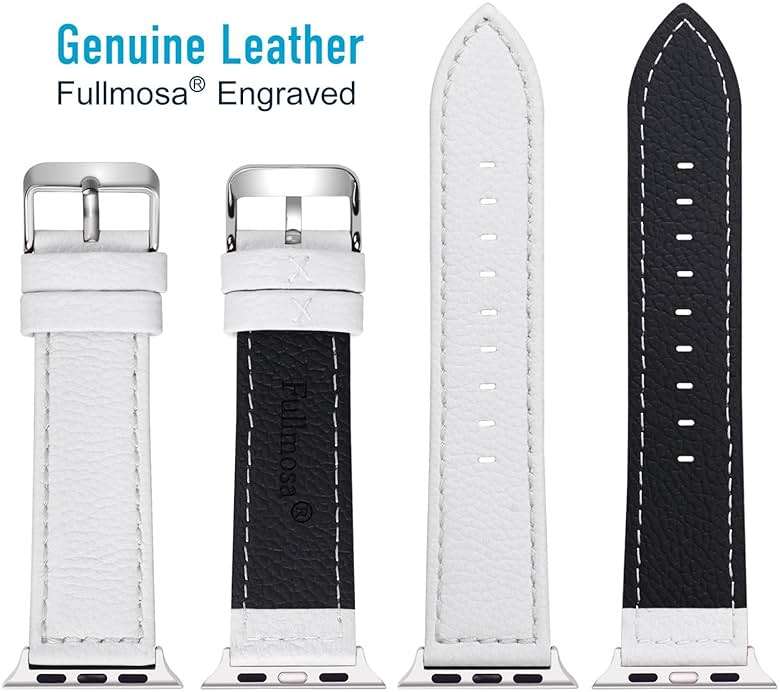 Fullmosa Compatible with Apple Watch Band Leather 38mm 40mm 41mm 42mm for iWatch Series 11/10/9/8/7/6/5/4/3/2/1, SE3/2/1, White + silver buckle - Image 6