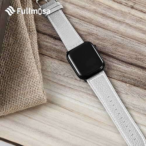Fullmosa Compatible with Apple Watch Band Leather 38mm 40mm 41mm 42mm for iWatch Series 11/10/9/8/7/6/5/4/3/2/1, SE3/2/1, White + silver buckle - Image 8