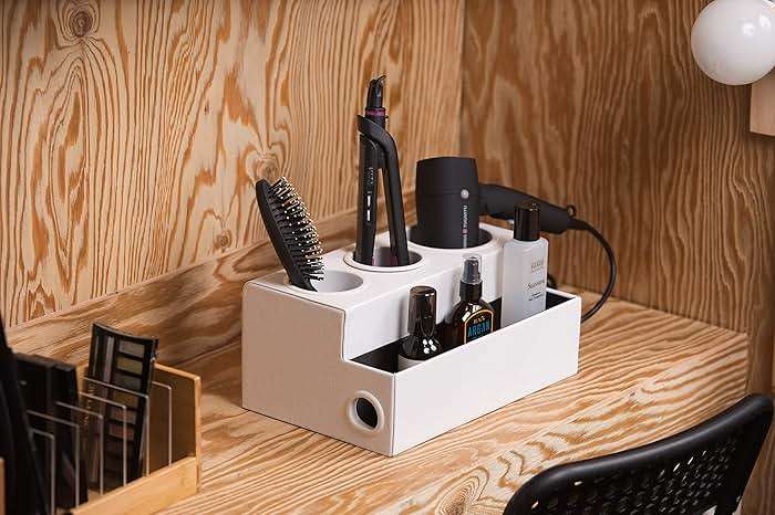 J JACKCUBE DESIGN Hair Tool Organizer Dryer Holder Hair Styling Accessories Organizer Bathroom Storage Countertop with 3 Holes(White) – MK154D - Image 2