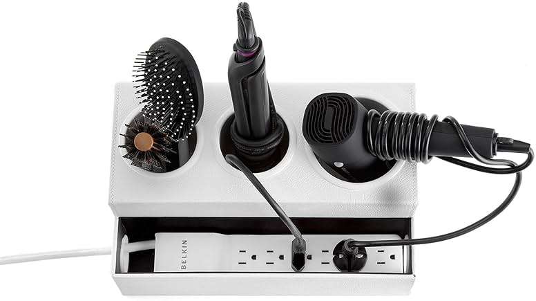 J JACKCUBE DESIGN Hair Tool Organizer Dryer Holder Hair Styling Accessories Organizer Bathroom Storage Countertop with 3 Holes(White) – MK154D - Image 7