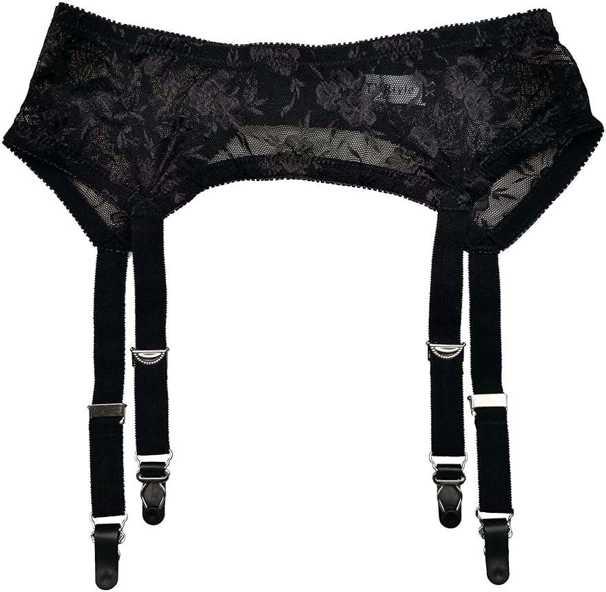 TVRtyle Women's Mysterious Sexy Black 4 Vintage Metal Clips Garter Belts for Stockings - Image 1