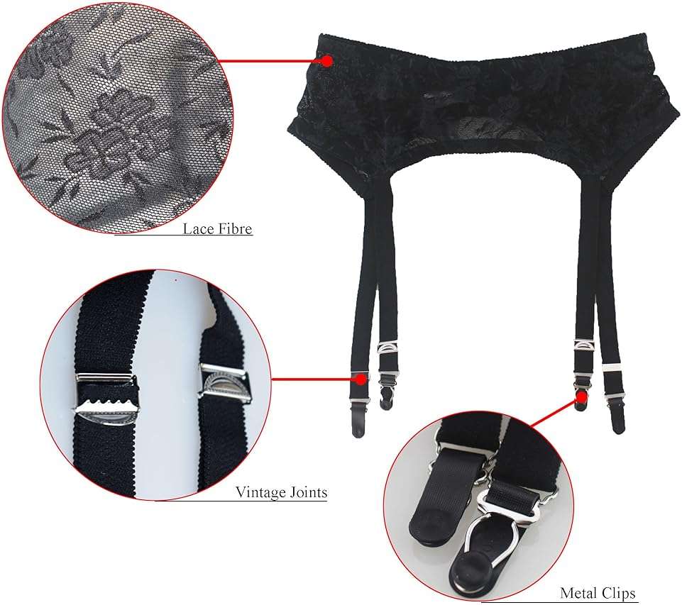 TVRtyle Women's Mysterious Sexy Black 4 Vintage Metal Clips Garter Belts for Stockings - Image 2
