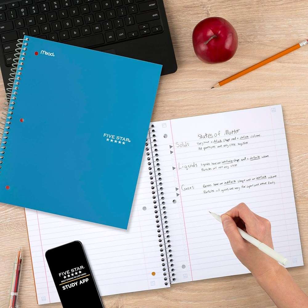 Five Star Spiral Notebook + Study App, 5 Subject, Wide Ruled Paper, 8" x 10-1/2", 200 Sheets, Fights Ink Bleed, Water Resistant Cover, Tidewater Blue (73196) - Image 9