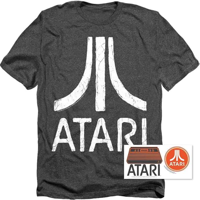 Popfunk Atari Video Game Retro Logo Vintage Gaming Console T Shirt Black Heather - Image 2