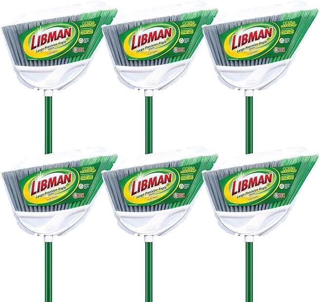 Libman Commercial 205 Large Precision Angle Broom, Steel Handle, 13" Wide, Green and White (Pack of 6) - Image 1