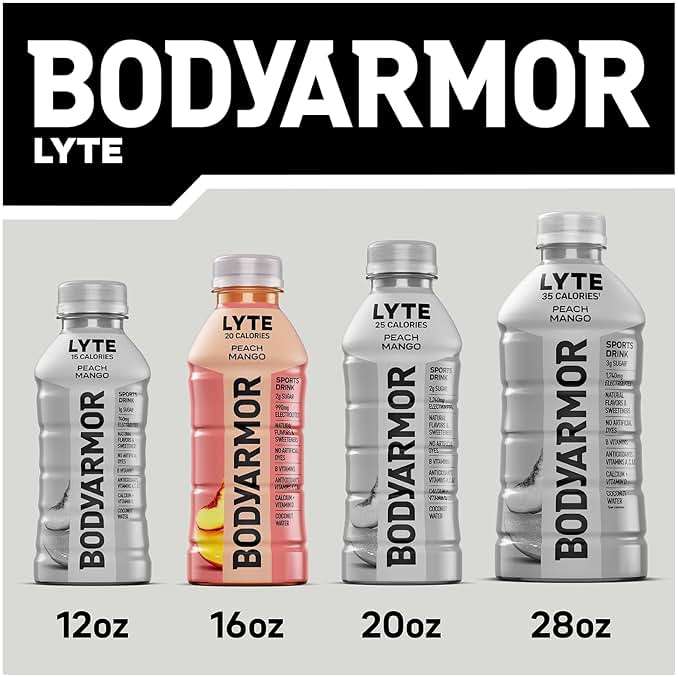 BODYARMOR LYTE, Peach Mango, Electrolyte Drink, 20 Calories, 16 Fl Oz Bottles (12 Pack), Coconut Water Sports Drink, Natural Flavor & B Vitamins - Image 8