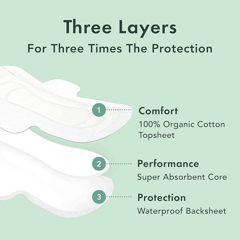 Rael Pads for Women, Organic Cotton Cover - Moderate Absorbency, Feminine Care, Ultra Thin, Sanitary Napkins with Wings, Unscented (Regular, 56 Total) - Image 3