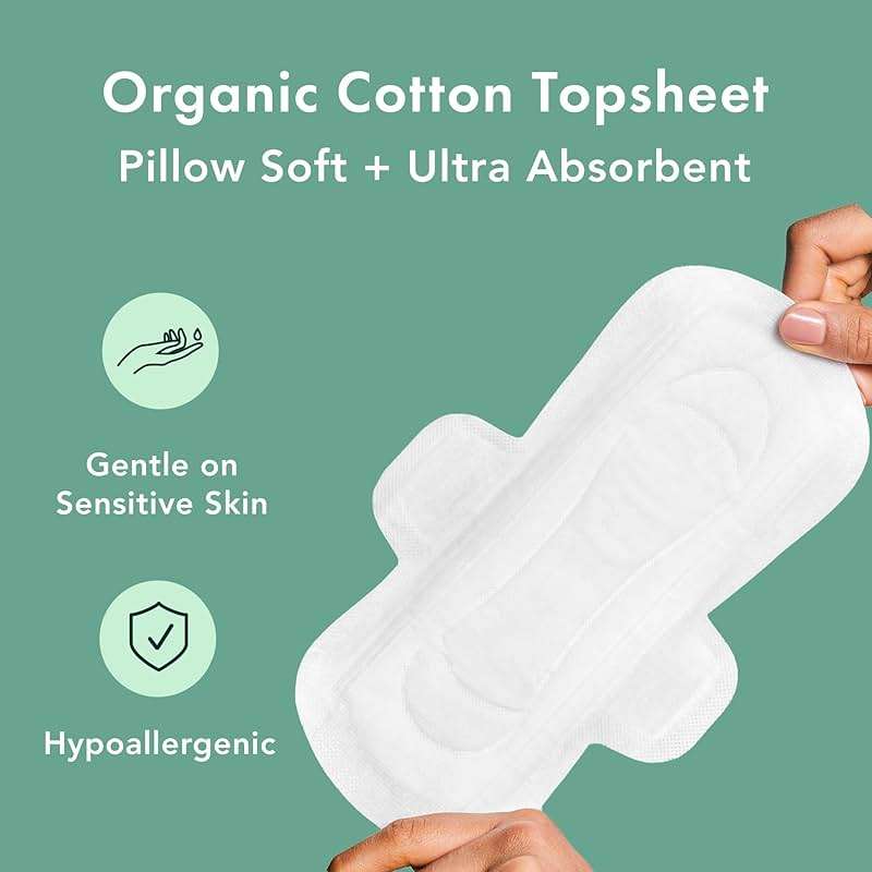 Rael Pads for Women, Organic Cotton Cover - Moderate Absorbency, Feminine Care, Ultra Thin, Sanitary Napkins with Wings, Unscented (Regular, 56 Total) - Image 4