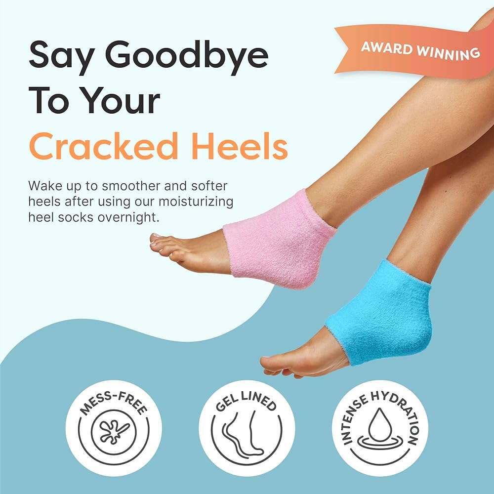 ZenToes Moisturizing Socks for Cracked Heel Treatment, Vitamin E, Olive Oil and Jojoba Oil Infused Heel Socks, Spa Gifts for Women, Relaxation Gifts for Women (Fuzzy Blue and Pink, Regular) - Image 2