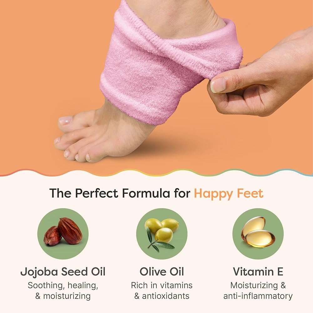 ZenToes Moisturizing Socks for Cracked Heel Treatment, Vitamin E, Olive Oil and Jojoba Oil Infused Heel Socks, Spa Gifts for Women, Relaxation Gifts for Women (Fuzzy Blue and Pink, Regular) - Image 4