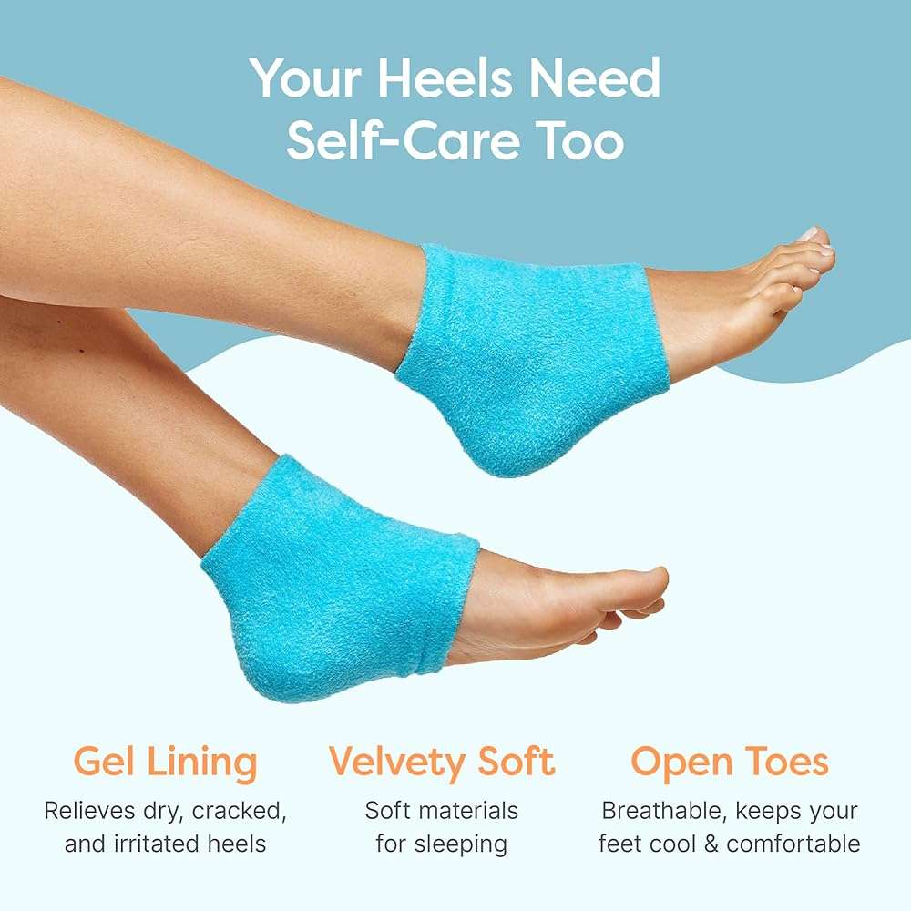 ZenToes Moisturizing Socks for Cracked Heel Treatment, Vitamin E, Olive Oil and Jojoba Oil Infused Heel Socks, Spa Gifts for Women, Relaxation Gifts for Women (Fuzzy Blue and Pink, Regular) - Image 5