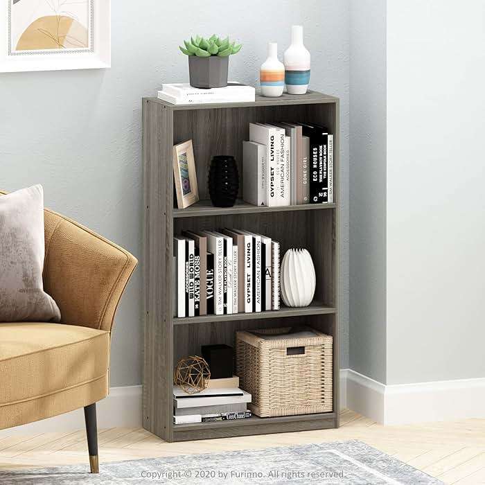 Furinno BASIC Book Shelf, 3-Tier Bookshelf with Open Shelves, Standing Bookcase, 9.3" x 21.8" x 39.5", for Organization and Storage, for Living Room, Bedroom, Home Office, French Oak - Image 2