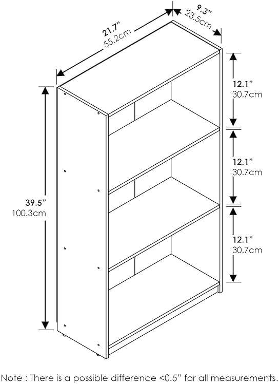 Furinno BASIC Book Shelf, 3-Tier Bookshelf with Open Shelves, Standing Bookcase, 9.3" x 21.8" x 39.5", for Organization and Storage, for Living Room, Bedroom, Home Office, French Oak - Image 3