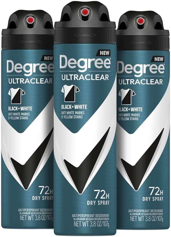 Degree Men Antiperspirant Deodorant Dry Spray Black + White Protects from Deodorant Stains Antiperspirant for Men with MotionSense Technology, 3.8 Ounce (Pack of 3) - Image 1