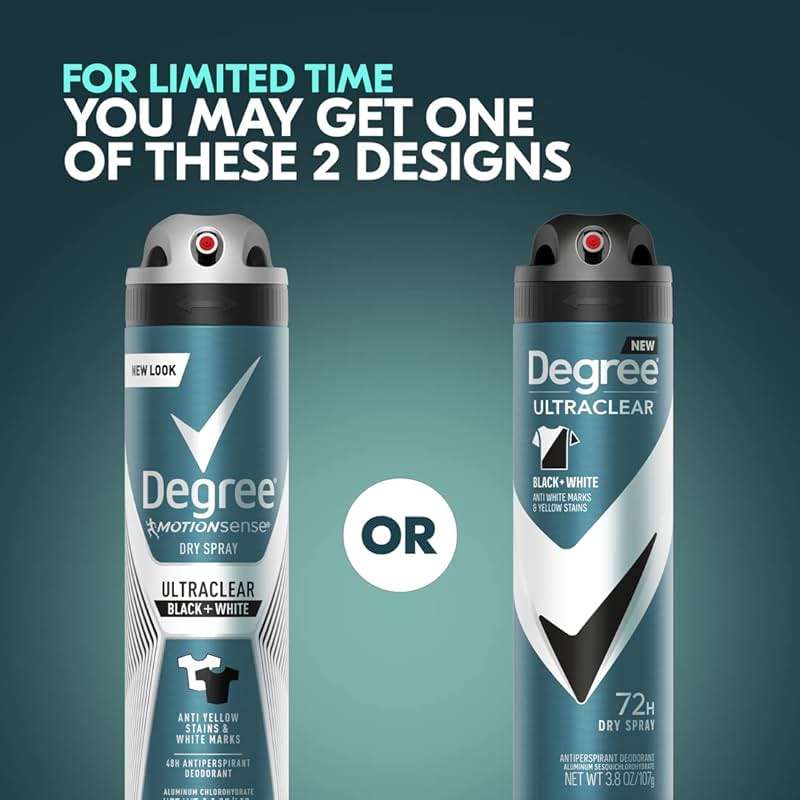 Degree Men Antiperspirant Deodorant Dry Spray Black + White Protects from Deodorant Stains Antiperspirant for Men with MotionSense Technology, 3.8 Ounce (Pack of 3) - Image 3