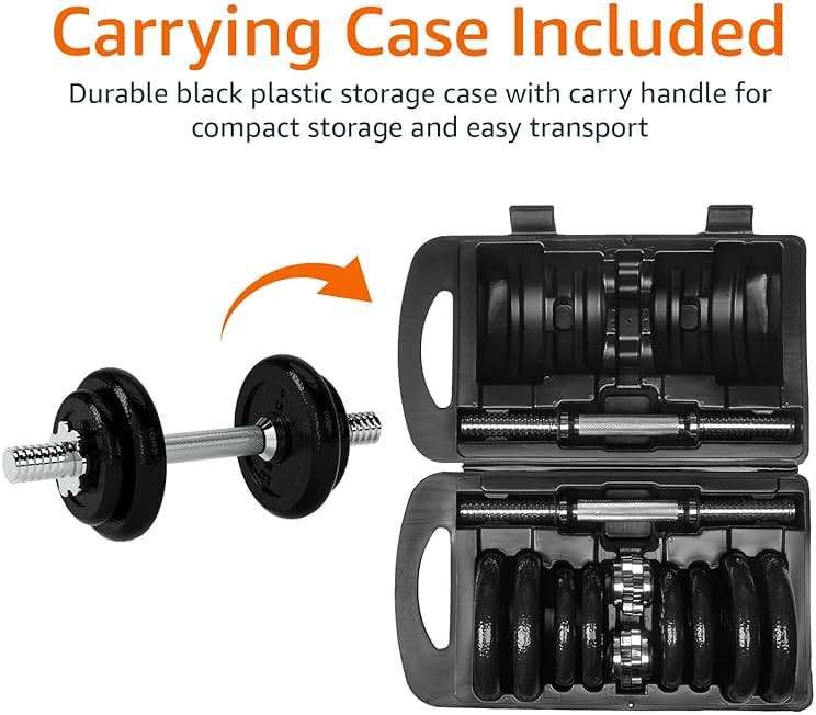 Amazon Basics Adjustable Dumbbell Hand Weight Set with Storage Case, Portable, Secure, 38 Pounds, Black - Image 5