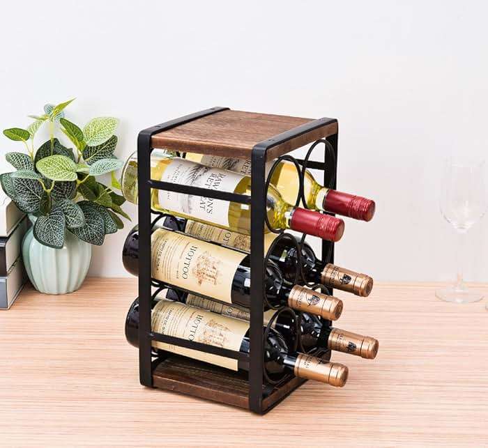 SODUKU Rustic Wood Countertop Wine Rack 6 Bottles No Need Assembly Brown - Image 4