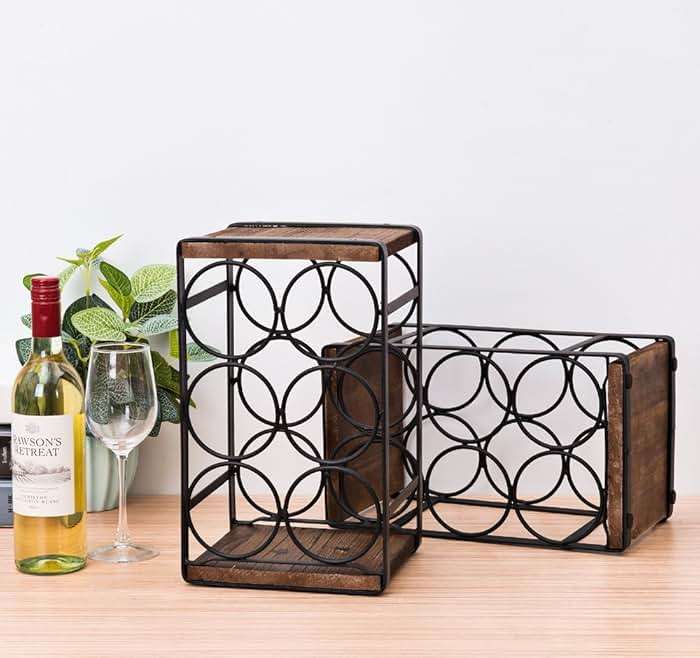 SODUKU Rustic Wood Countertop Wine Rack 6 Bottles No Need Assembly Brown - Image 5