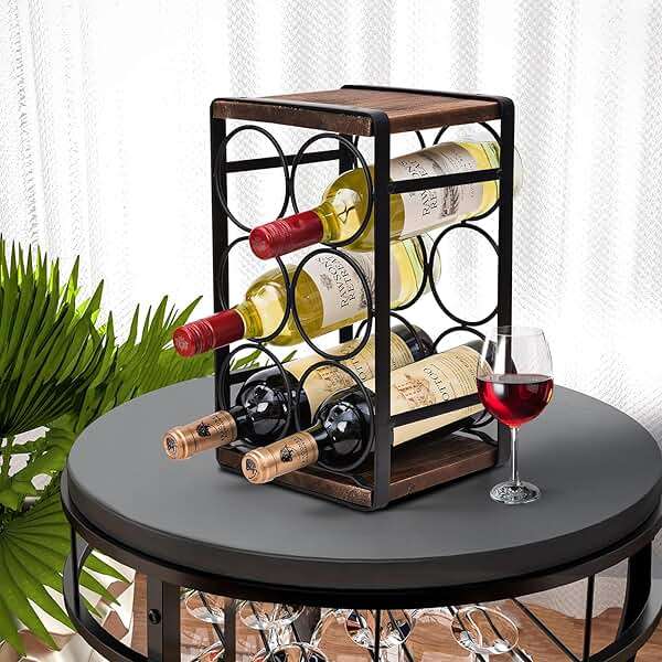 SODUKU Rustic Wood Countertop Wine Rack 6 Bottles No Need Assembly Brown - Image 6